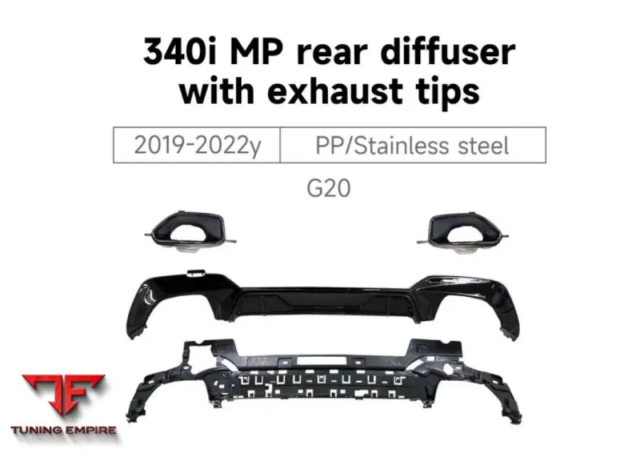 BMW 3 SERIES G20 340I MP REAR DIFFUSER WITH EXHAUST TIPS 2019-2022y