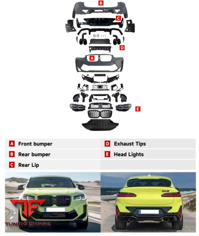 BMW X4 G02 UPGRADE TO X4M (F98 LCI 2022) OLD TO NEW BODY KIT 2018-2021Y