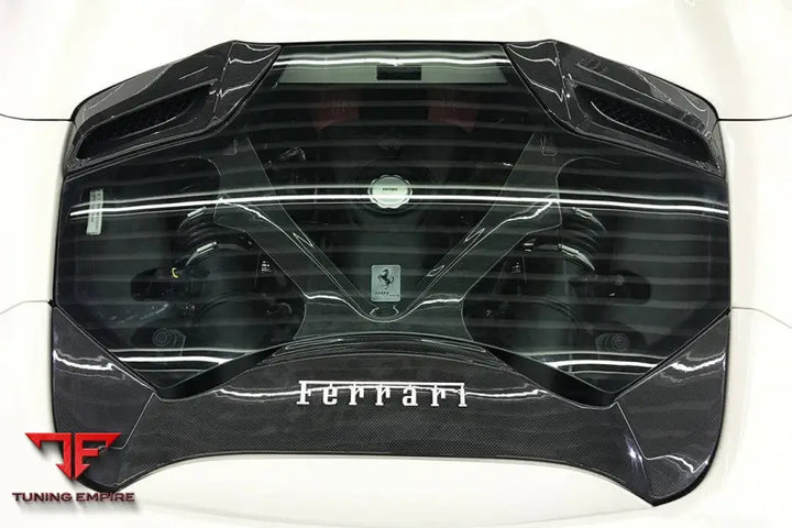 FERRARI 488 SPYDER 1X1 WEAVE DRY CARBON FIBER ENGINE HOOD WITH GLASS BSD