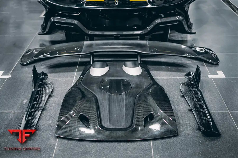 MCLAREN 540C & 570S & 570GT 600LT-STYLE PARTIAL CARBON FIBER REAR BUMPER WITH DIFFUSER AND TRUNK SPOILER AND ENGINE