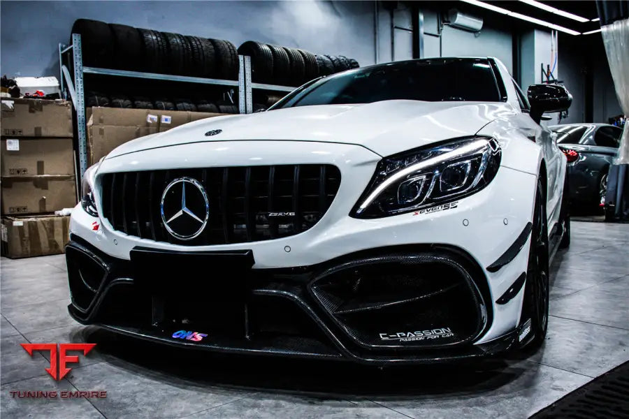 MERCEDES-BENZ W205 C63 & C63S AMG COUPE IMP PERFORMANCE PARTIAL CARBON FIBER FRONT BUMPER WITH GRILLE & CANARDS BSD