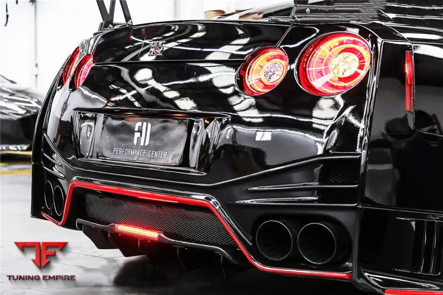 NISSAN GTR R35 DBA & EBA NSM STYLE CARBON FIBER REAR DIFFUSER WITH CANARDS & BREAK LIGHT BSD