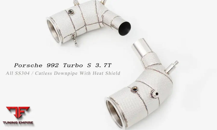 Porsche 992 Turbo 3.7T Catless Downpipe With Heat Shield Exhaust System