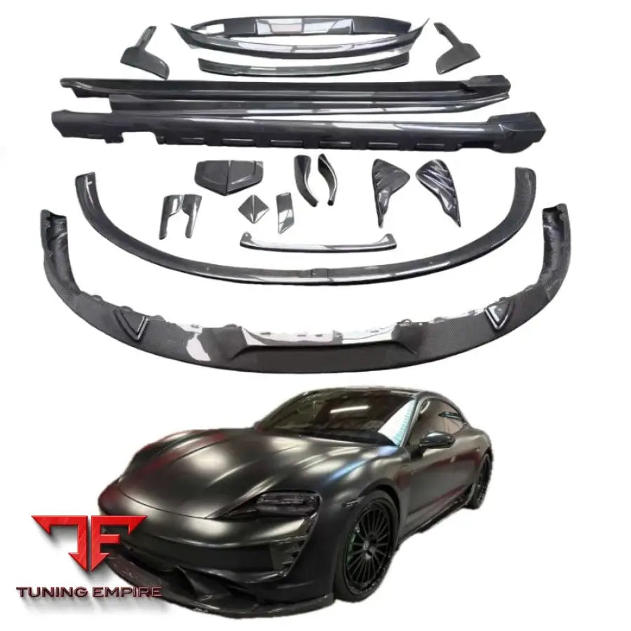 PORSCHE TAYCAN CARBON FIBER BODY KIT 2019 2021 – FRONT LIP SIDE SKIRTS REAR DIFFUSER & WING