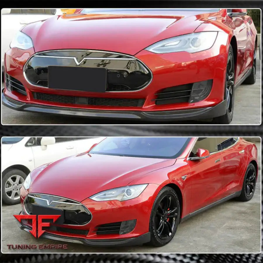 TESLA MODEL S 60/60D 85/85D P85D SEDAN CARBON FIBER FRONT BUMPER LIP 2012-2015Y